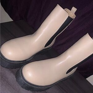 Women's Fashion Color matching Round Toe Thick sole pull on Ankle Boots